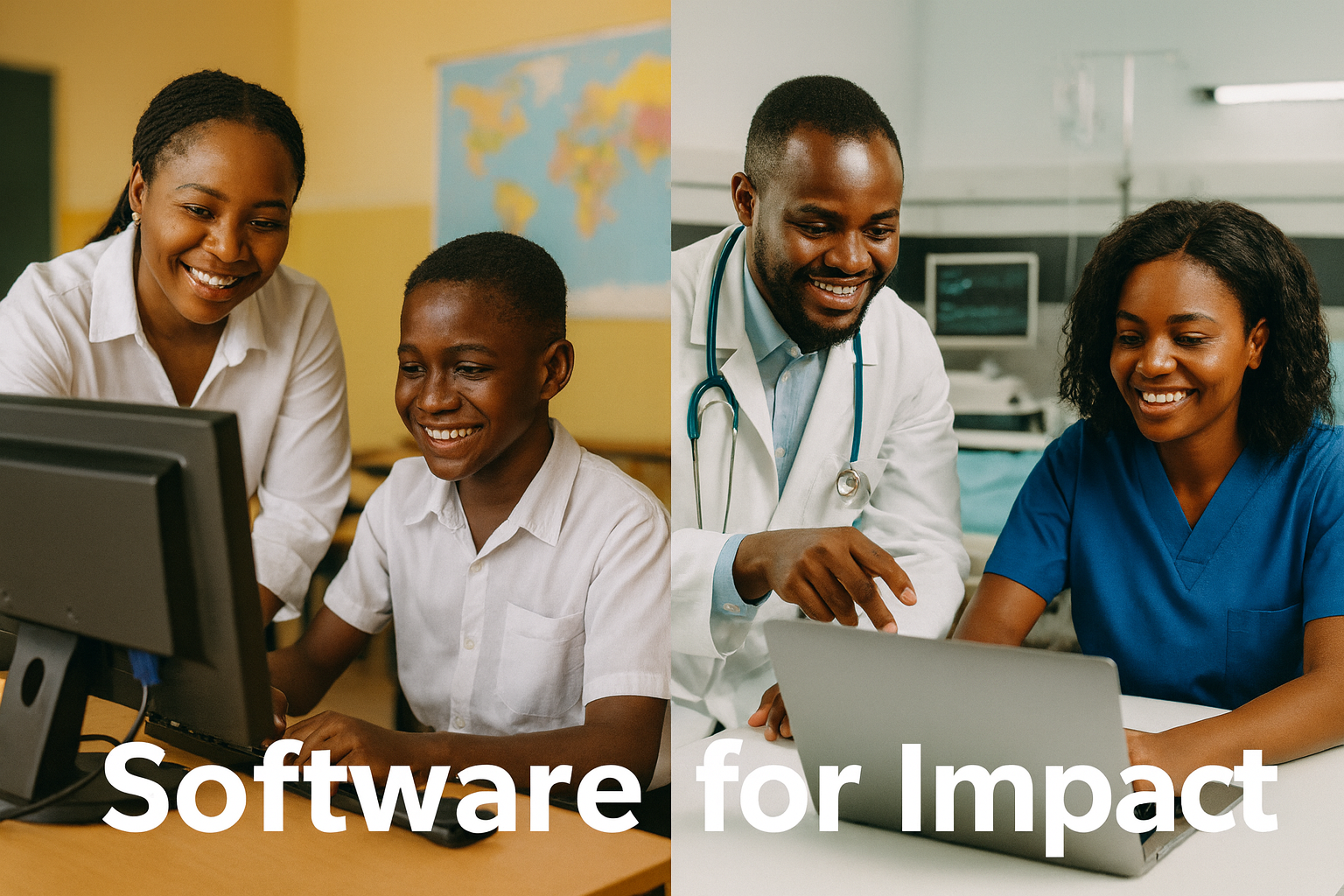 S4II volunteers and staff using software in school and hospital